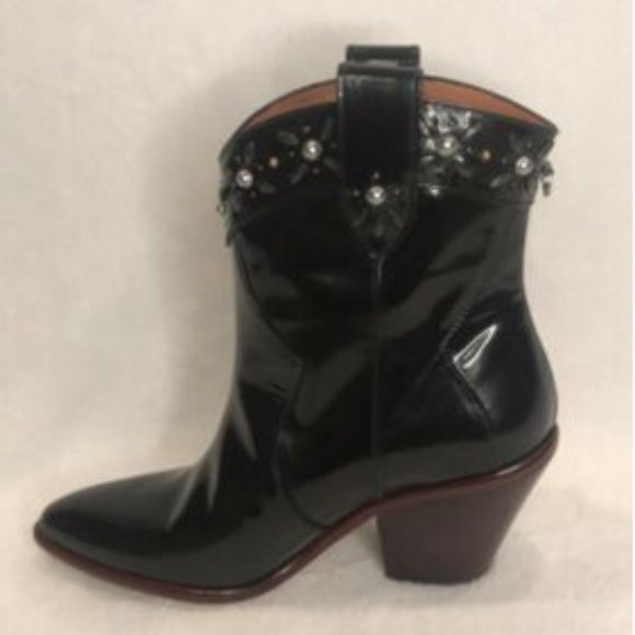 Coach Black Embellished Flower Stud Western Boots - Picture 5 of 9